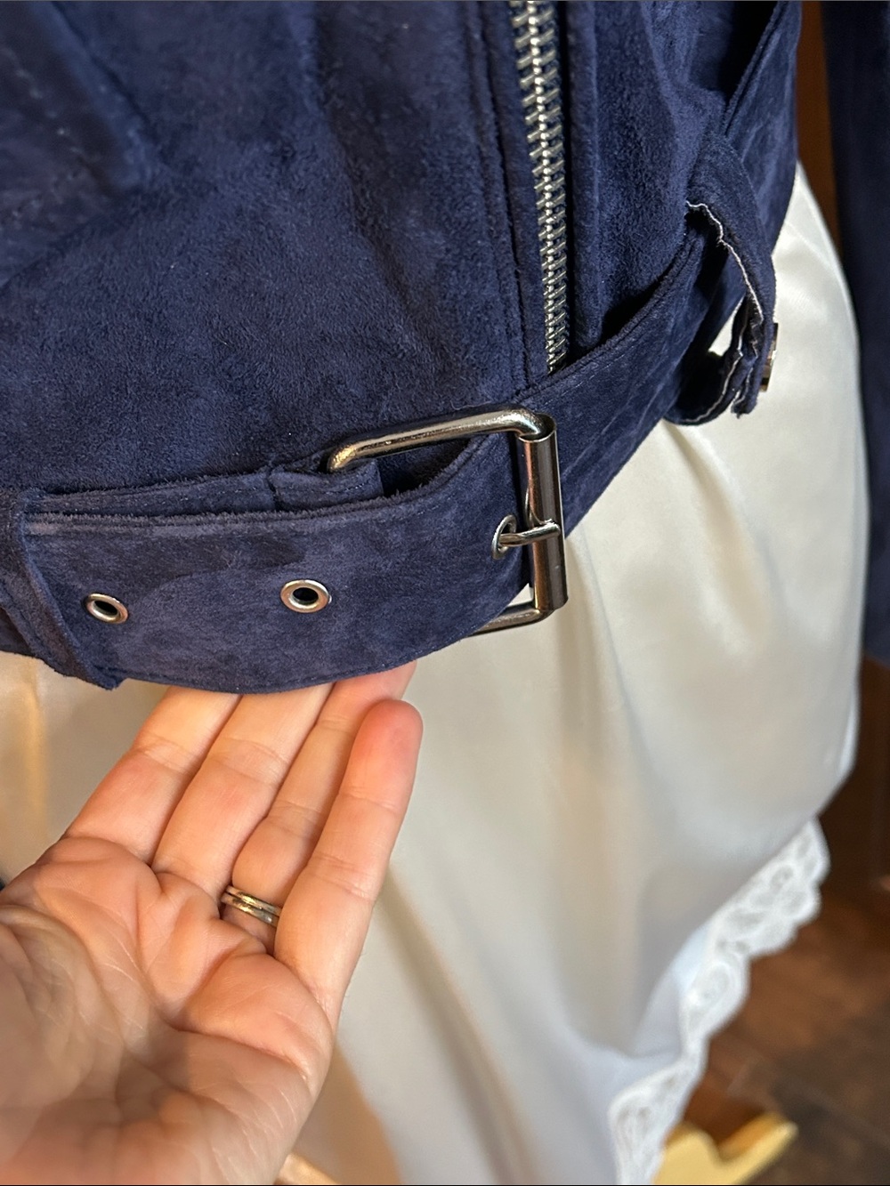 Vigoss Sz S Blue Suede Moto Style Crop Leather Suede Jacket - Picture 4 of 7